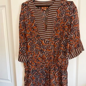 Tory Burch Orange and Black Patterned Top